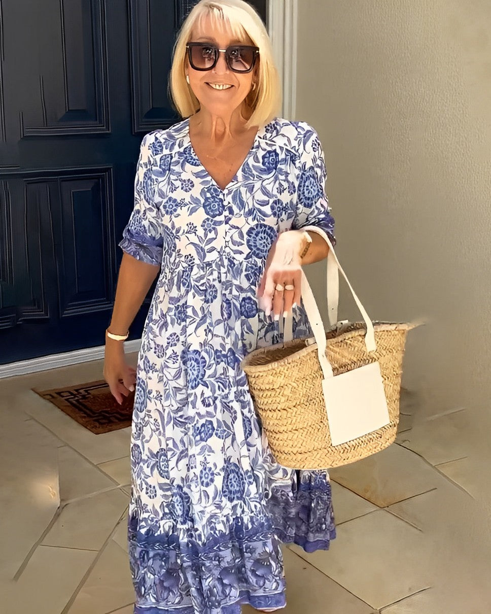 Rocío | Vestido maxi floral elegante con escote en V