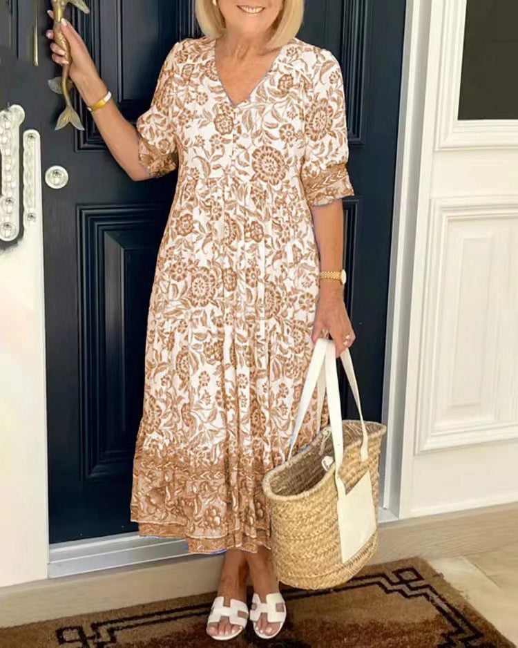 Rocío | Vestido maxi floral elegante con escote en V