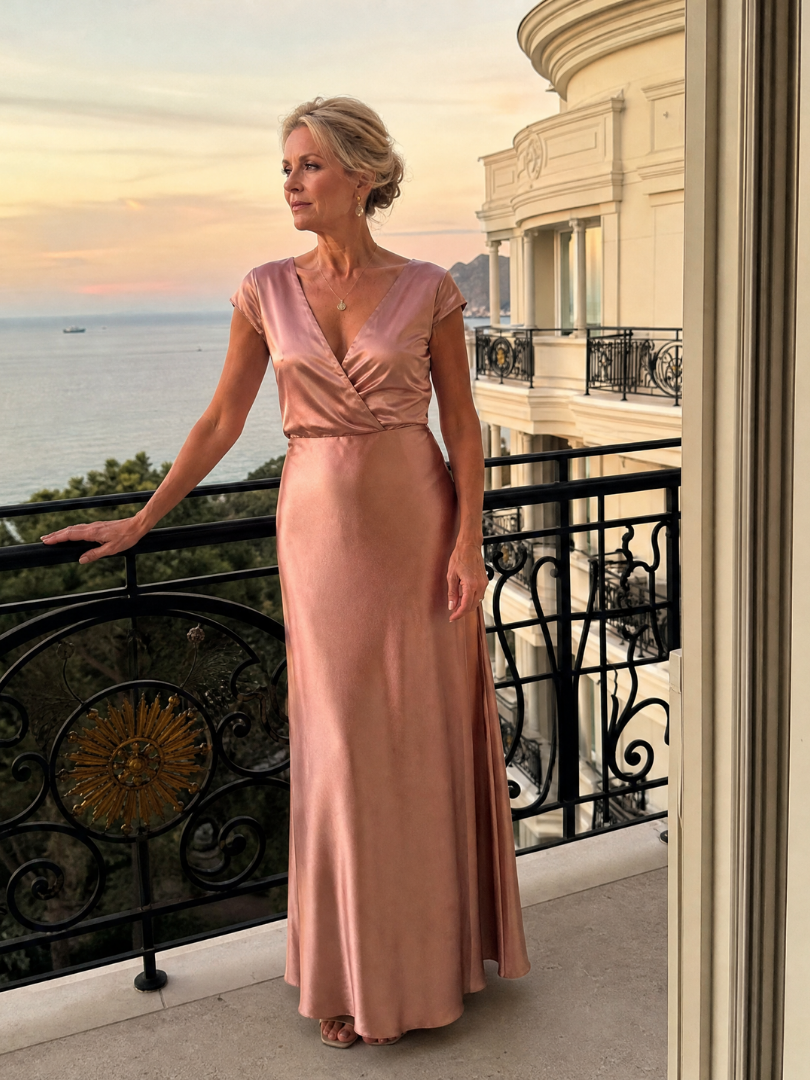 Samouse | Vestido Maxi con Manga Corta y Cuerpo Envolvente