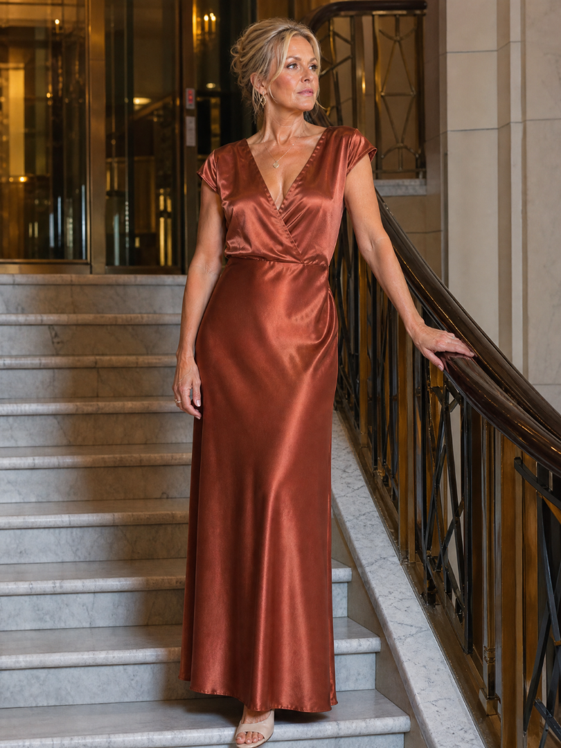 Samouse | Vestido Maxi con Manga Corta y Cuerpo Envolvente