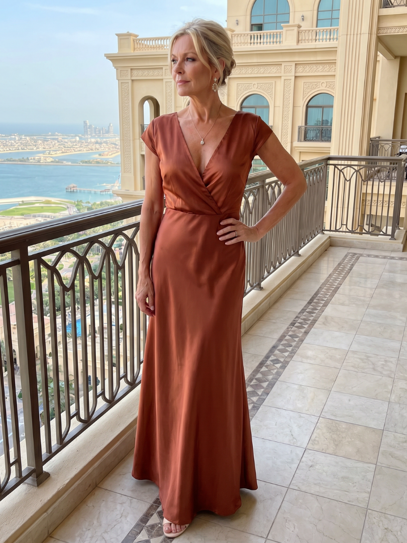 Samouse | Vestido Maxi con Manga Corta y Cuerpo Envolvente