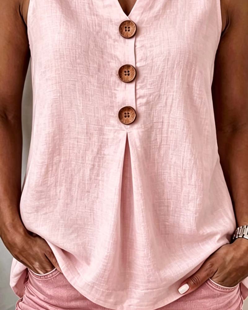 Clarisa | Camiseta sin mangas de algodón con cuello en V y botones