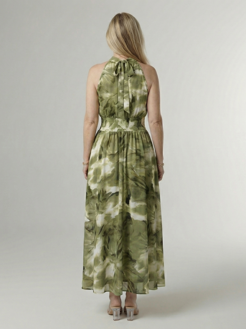 Sylin | Vestido Midi con Cuello Halter Fruncido