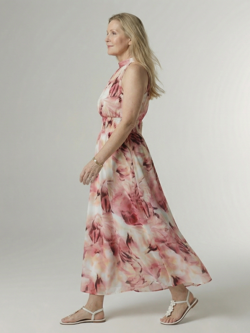 Sylin | Vestido Midi con Cuello Halter Fruncido