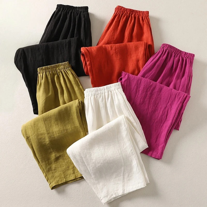 Consuelo | Pantalón fluido de algodón y lino con cintura elástica