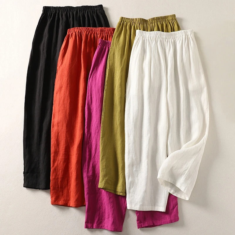 Consuelo | Pantalón fluido de algodón y lino con cintura elástica