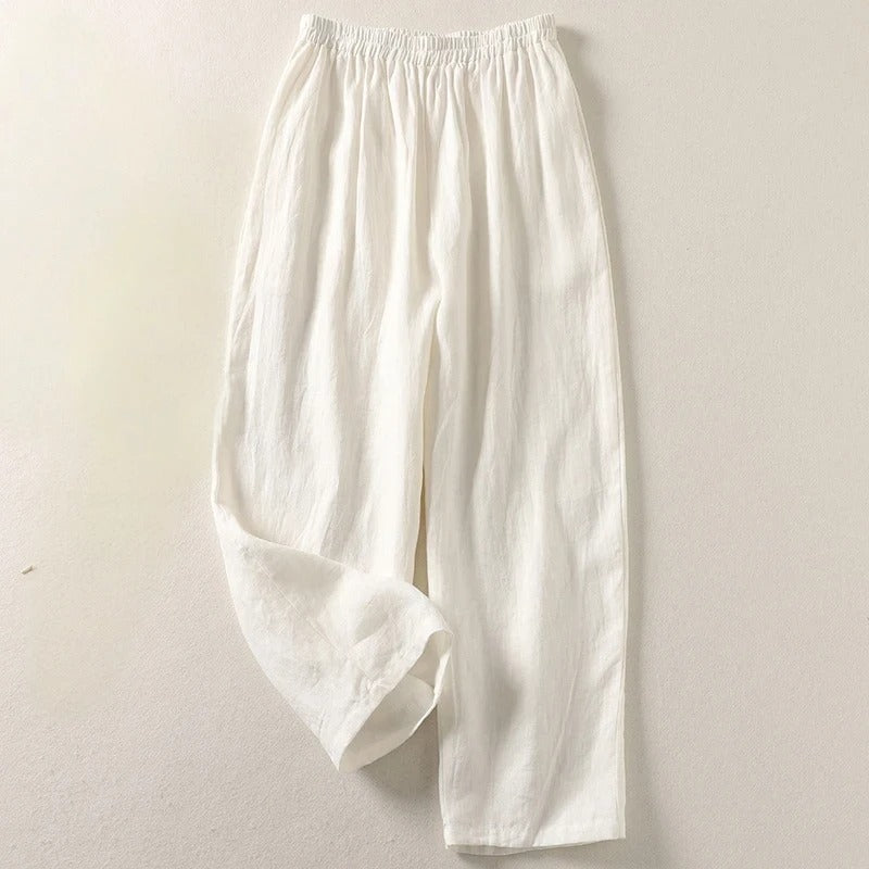 Consuelo | Pantalón fluido de algodón y lino con cintura elástica