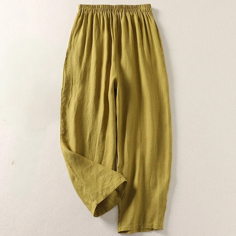 Consuelo | Pantalón fluido de algodón y lino con cintura elástica