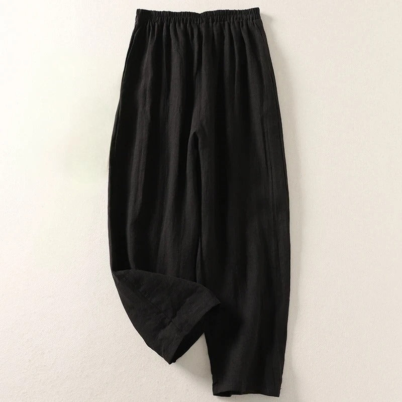 Consuelo | Pantalón fluido de algodón y lino con cintura elástica