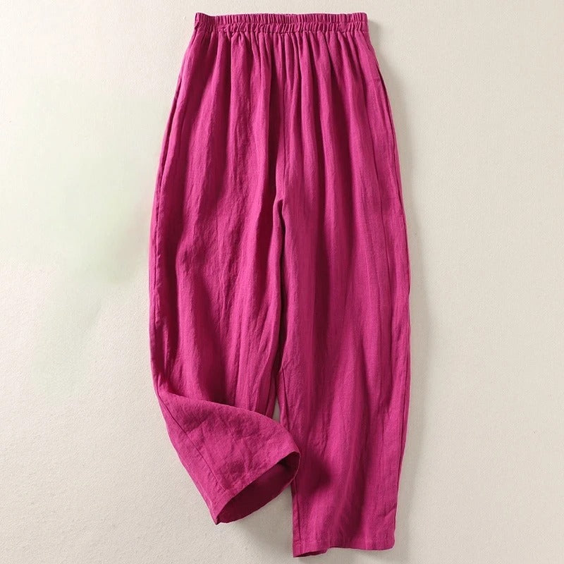Consuelo | Pantalón fluido de algodón y lino con cintura elástica
