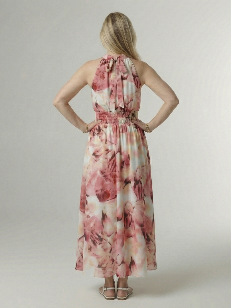 Sylin | Vestido Midi con Cuello Halter Fruncido