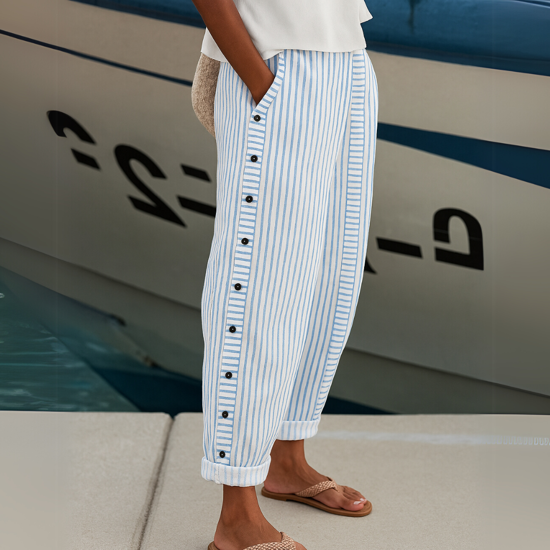 Isabel | Pantalón Recto Rayas Botones