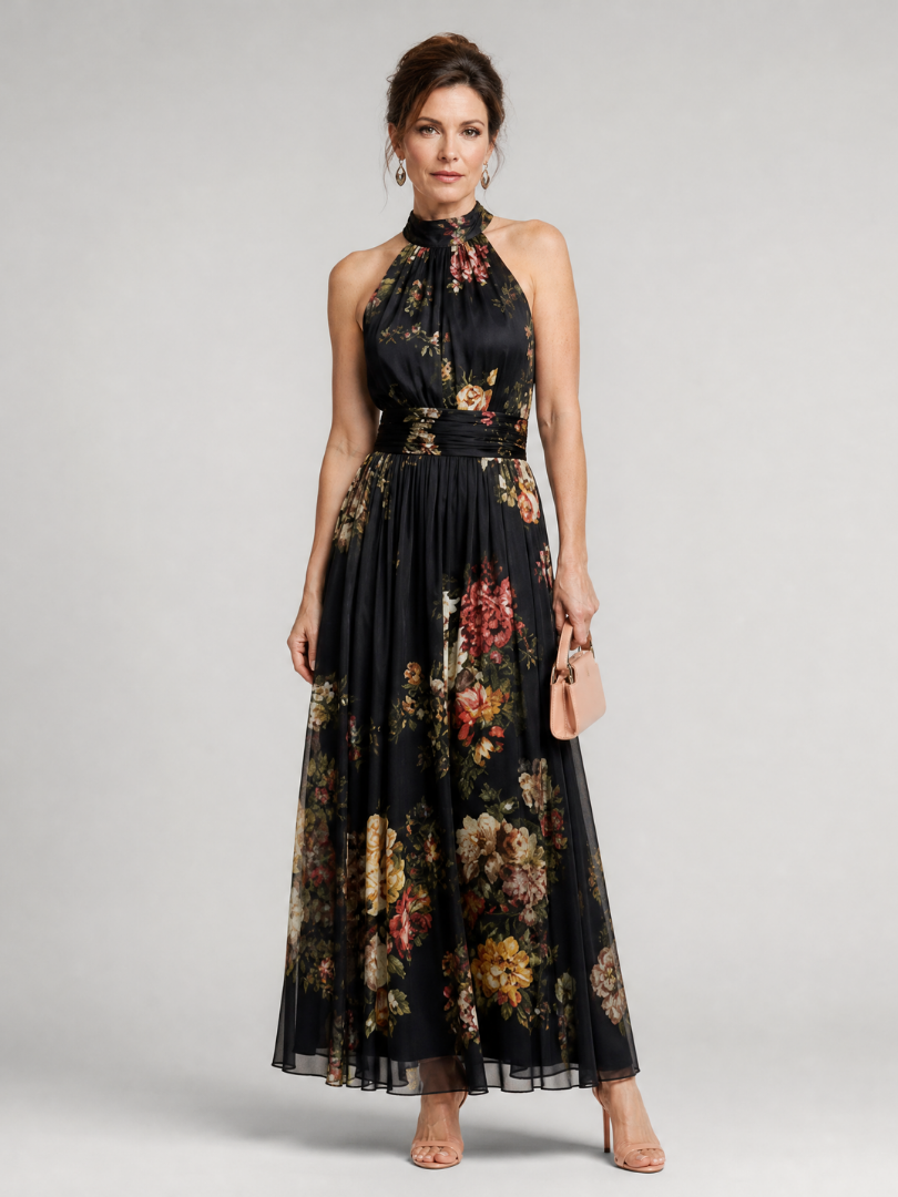 Sior | Vestido Midi con Cuello Halter Floral