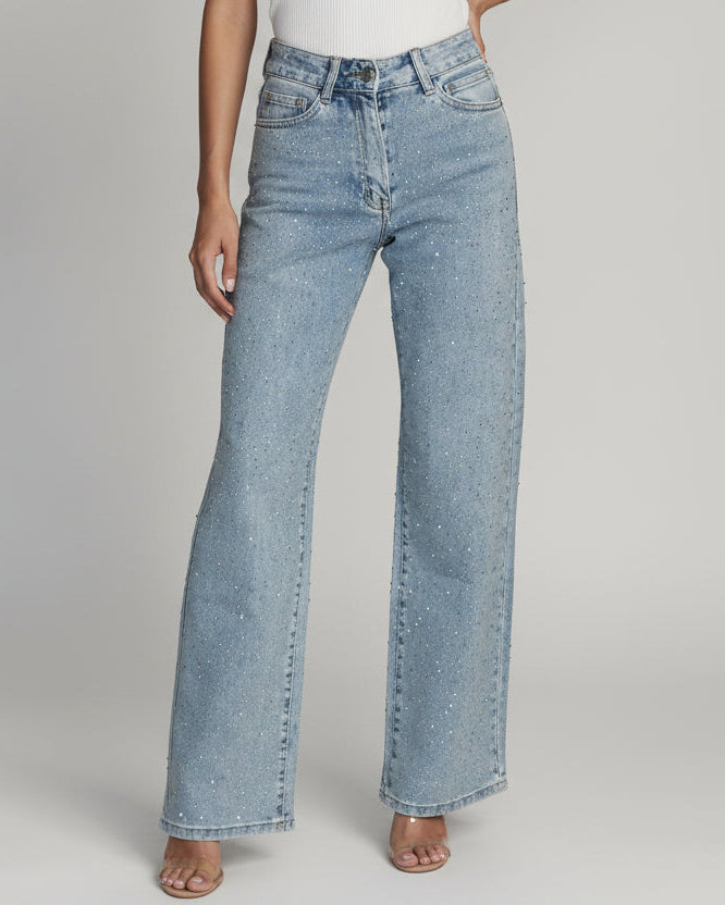 Aria | Jeans de tiro alto con detalles de pedrería