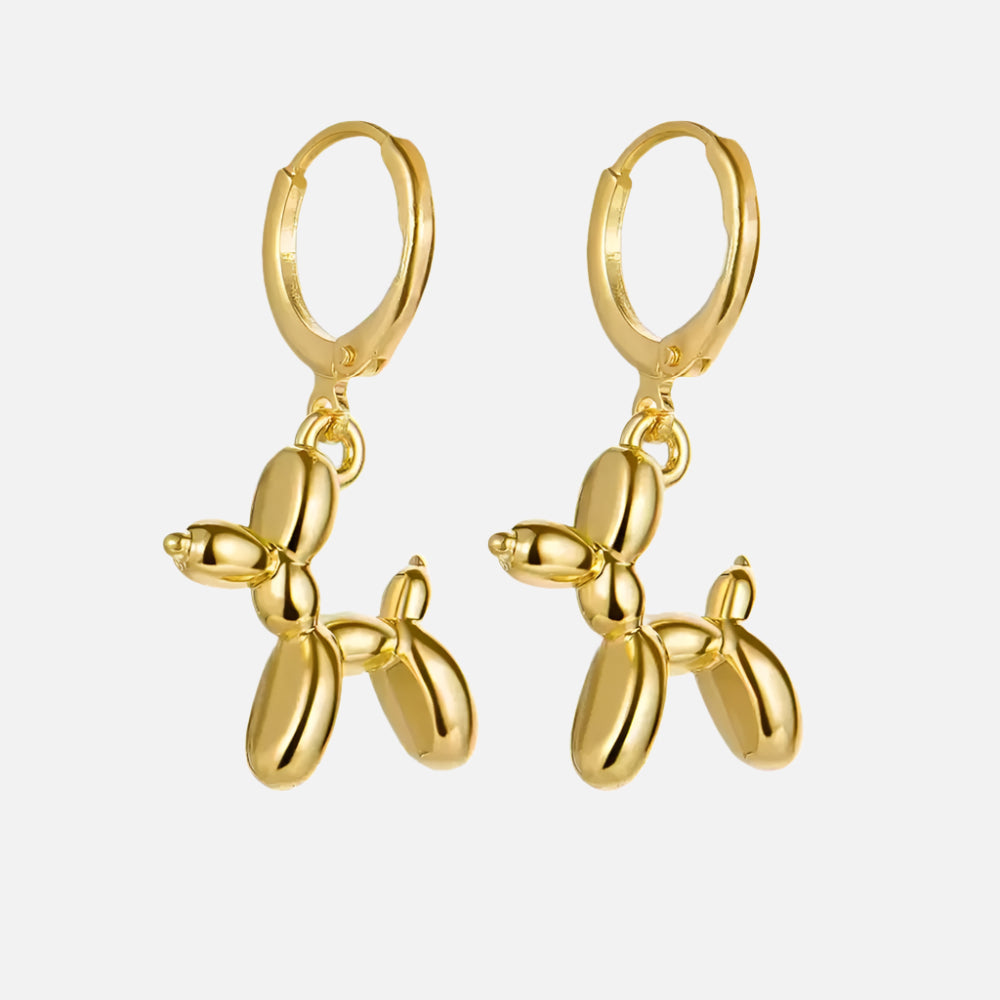 Pendientes Huggie de Oro con Encanto de Perro Globo Mini