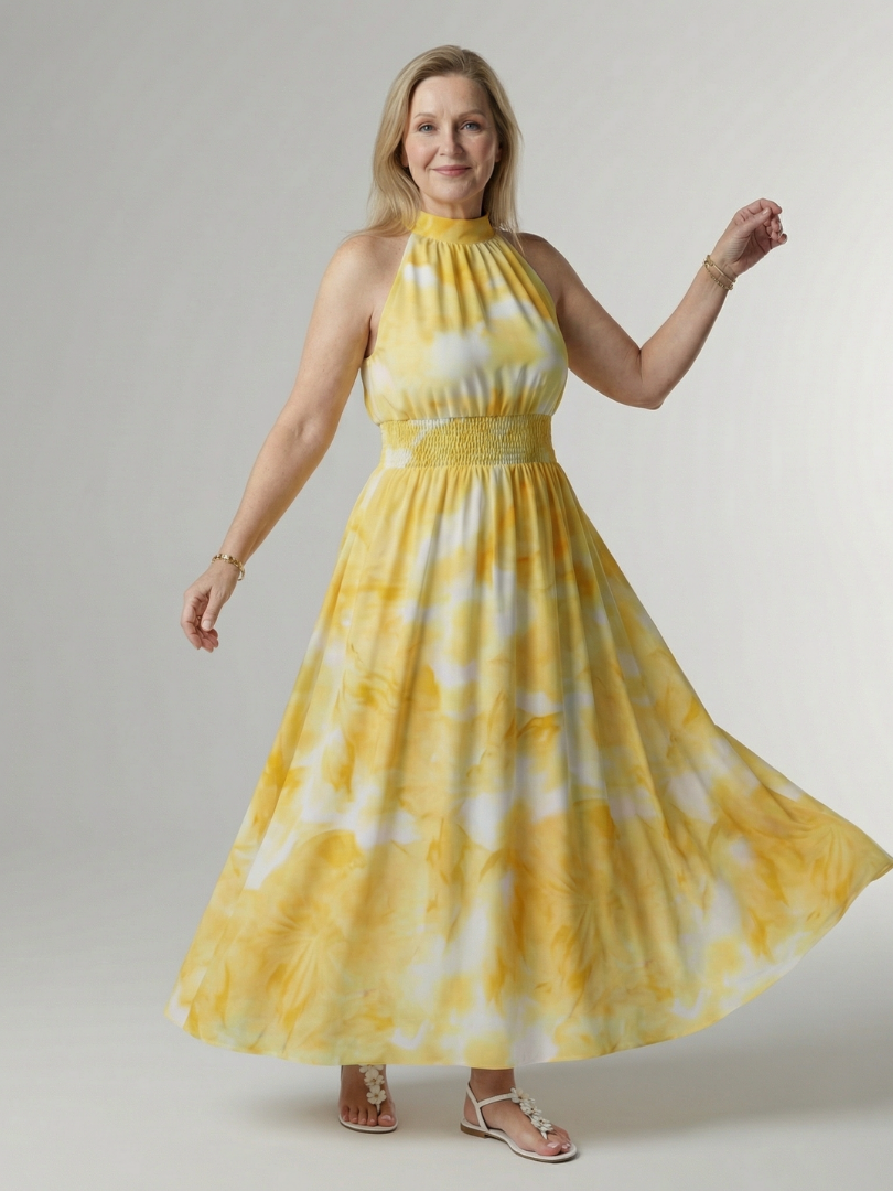 Sylin | Vestido Midi con Cuello Halter Fruncido