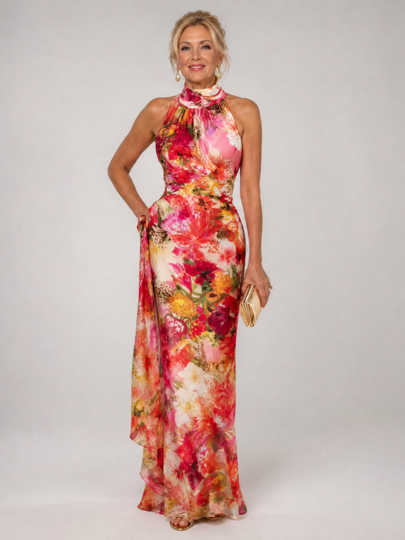 Elisabetta | Vestido Maxi de Flores con Cuello Halter