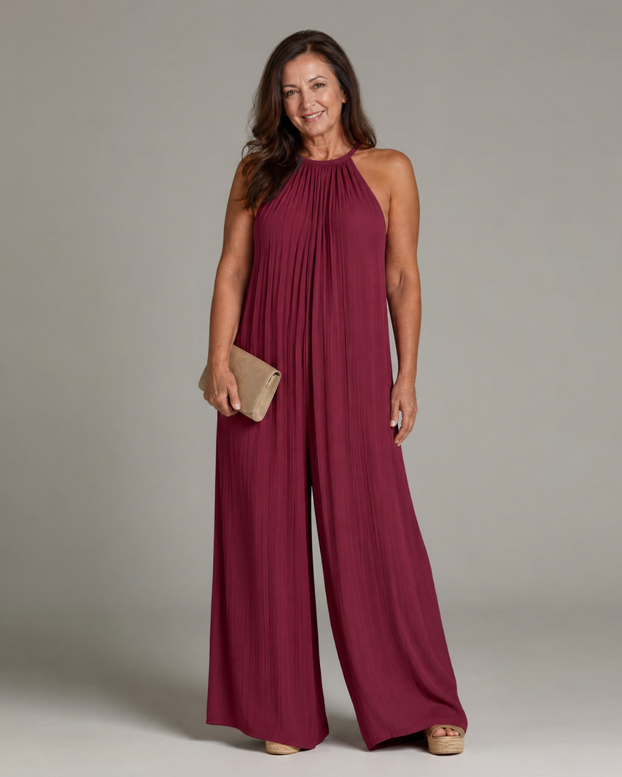 Florencia | Mono de pierna ancha con cuello halter plisado