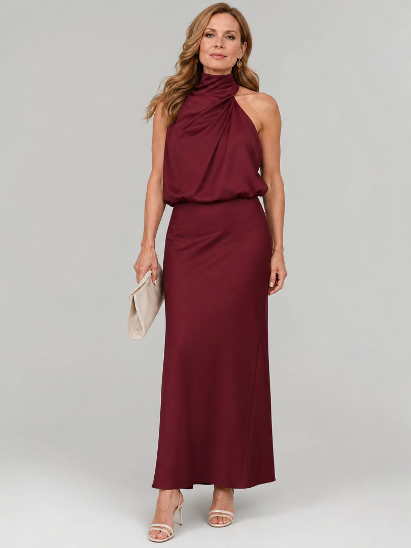 Nopal | Vestido Midi Sin Mangas con Cuello Drapado