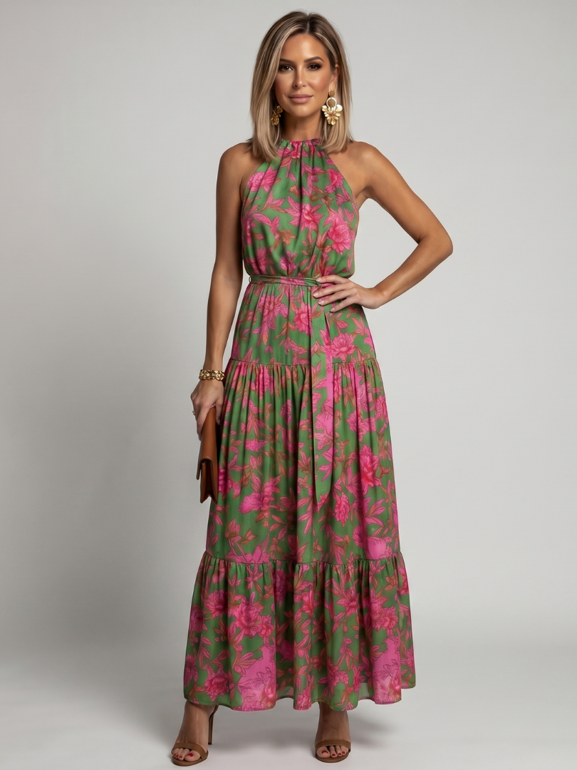 Rowen | Vestido Midi con Cuello Halter Drapado