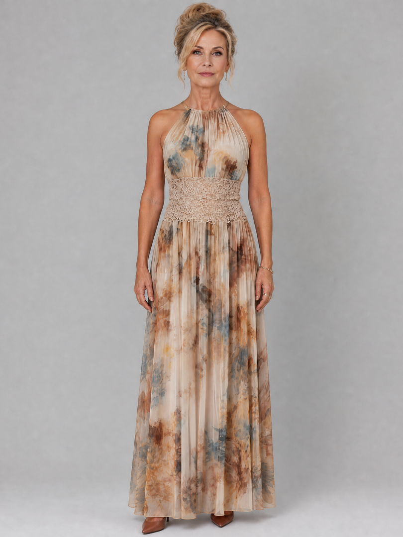 Elavenue | Vestido Maxi de Encaje con Cuello Halter
