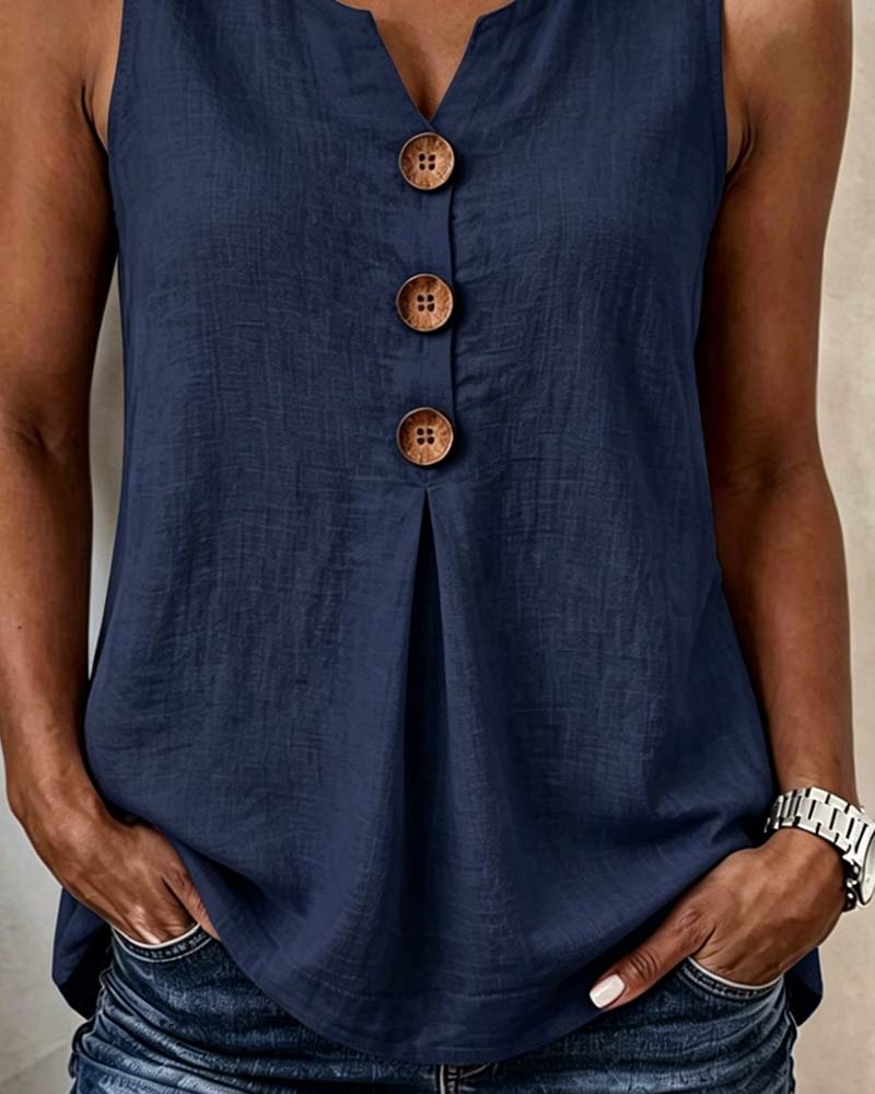 Clarisa | Camiseta sin mangas de algodón con cuello en V y botones
