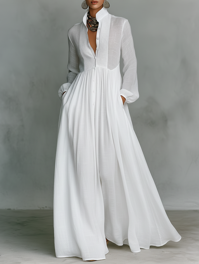 Selena | Vestido Maxi con Botones Frontales Fluidos