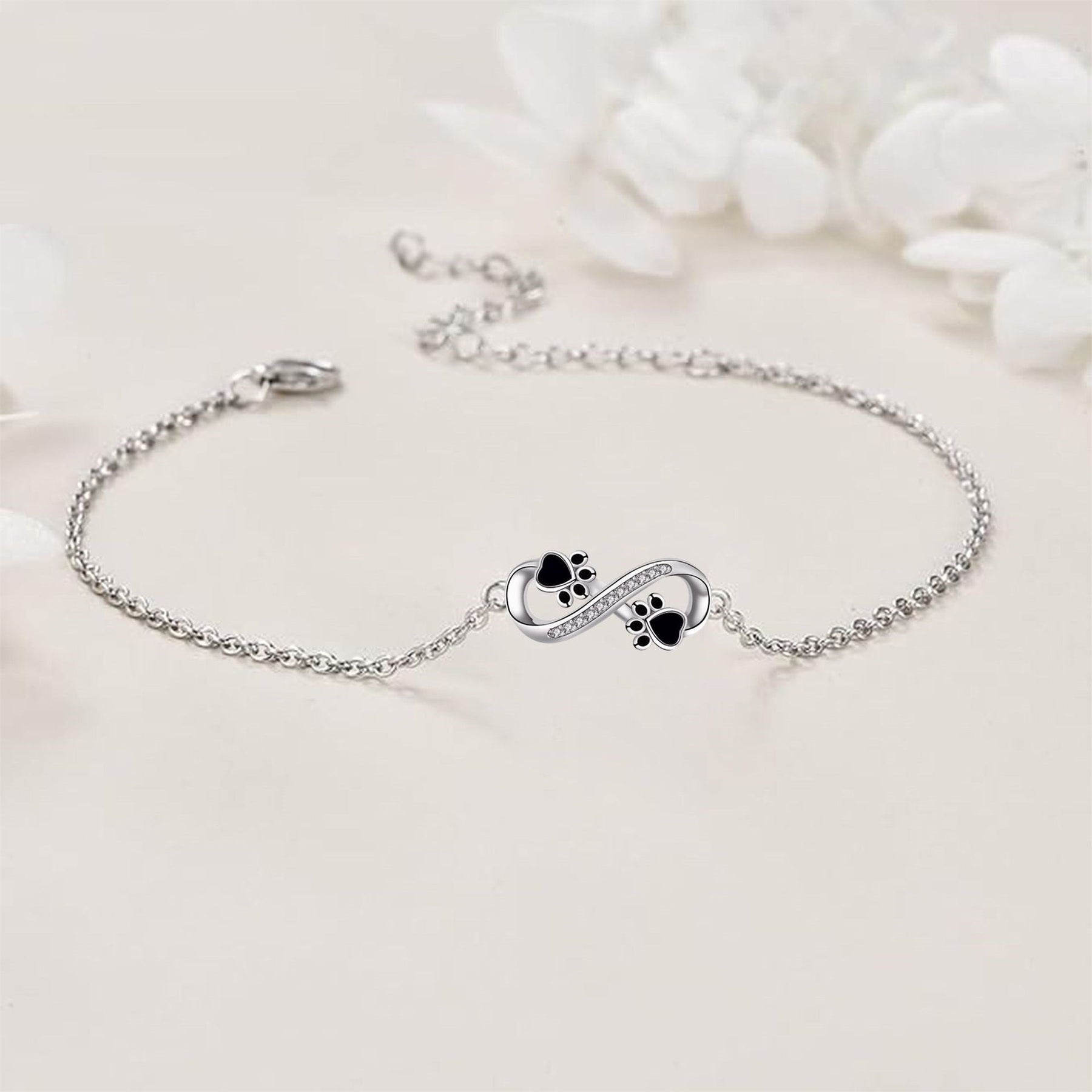 Pulsera de Patas de Mascota con Colgante de Símbolo Infinito y Zirconia