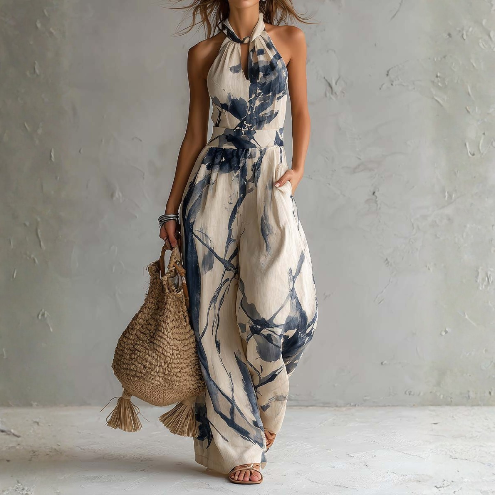 Marisol | Mono elegante con impresión artística y silueta fluida
