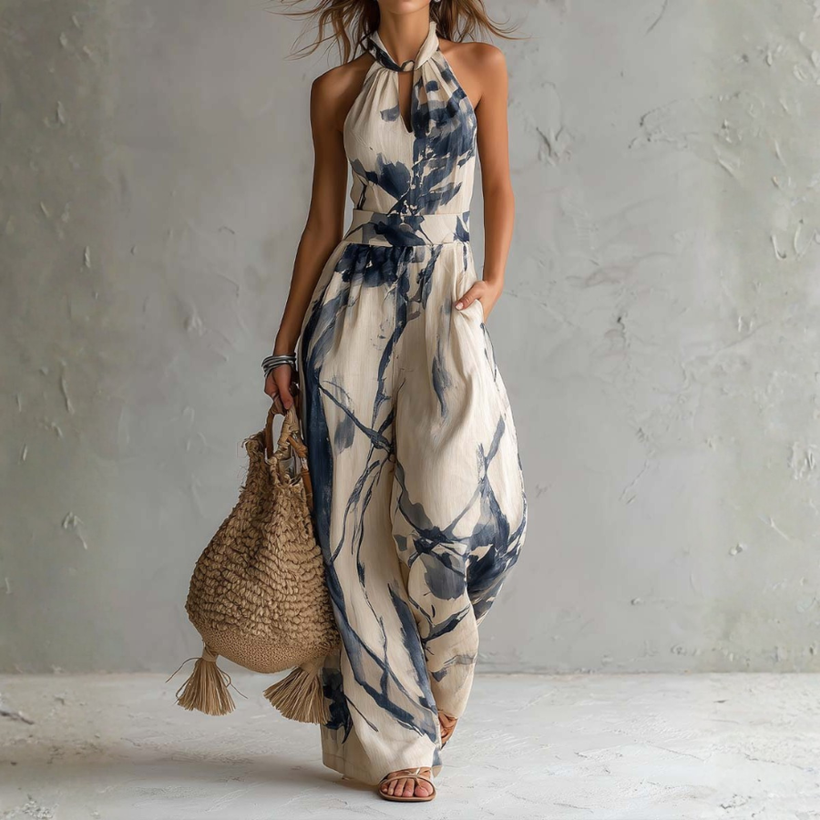 Marisol | Mono elegante con impresión artística y silueta fluida