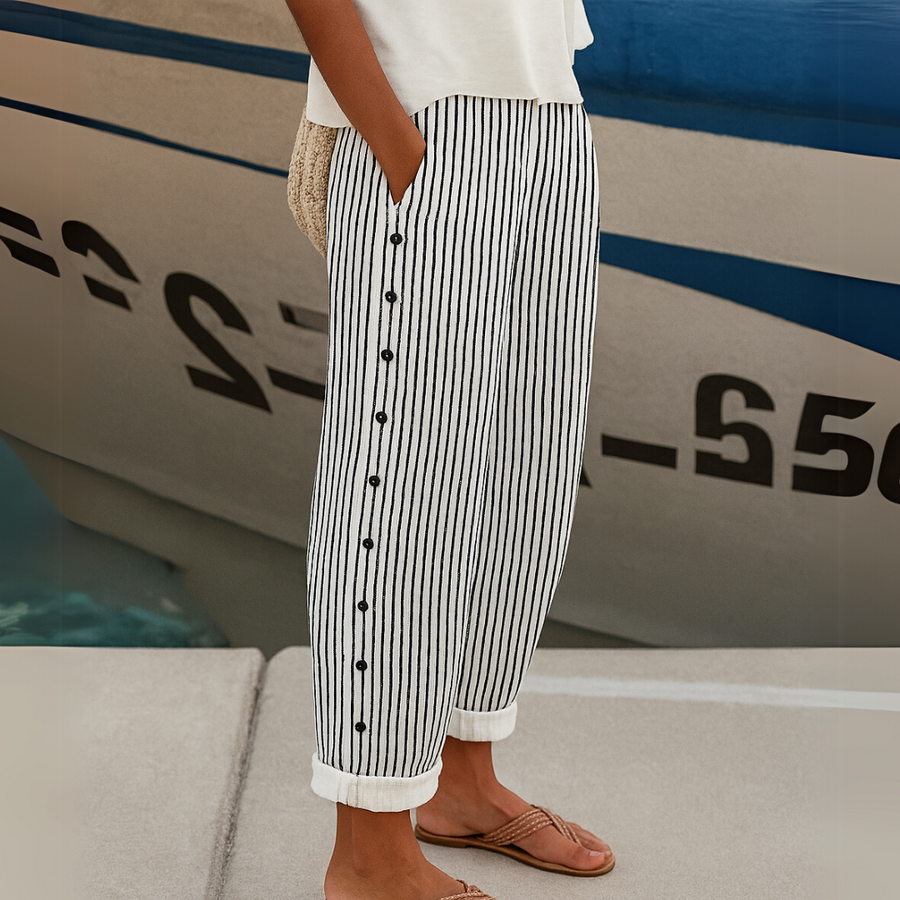Isabel | Pantalón Recto Rayas Botones