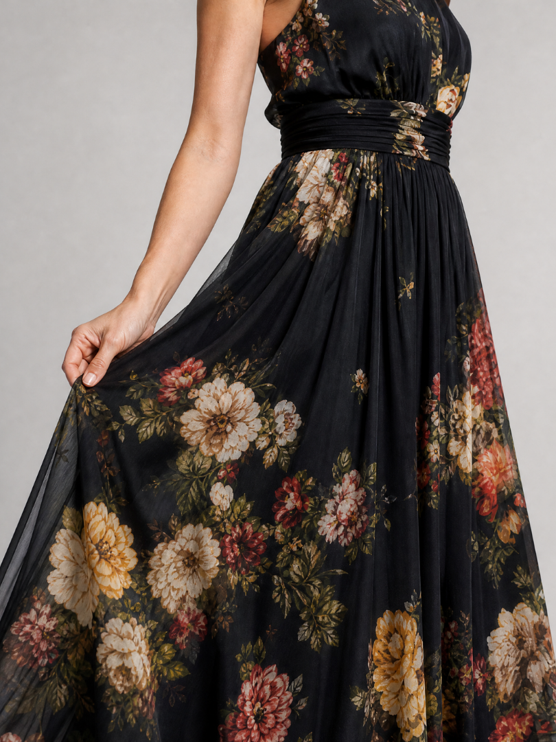 Sior | Vestido Midi con Cuello Halter Floral