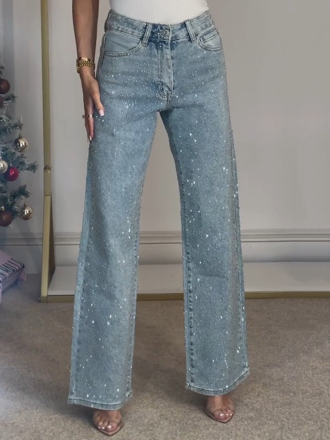 Aria | Jeans de tiro alto con detalles de pedrería