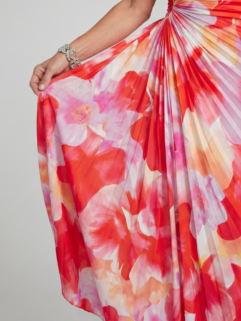 Taya | Vestido Midi con Cuerpo Plisado de Un Hombro
