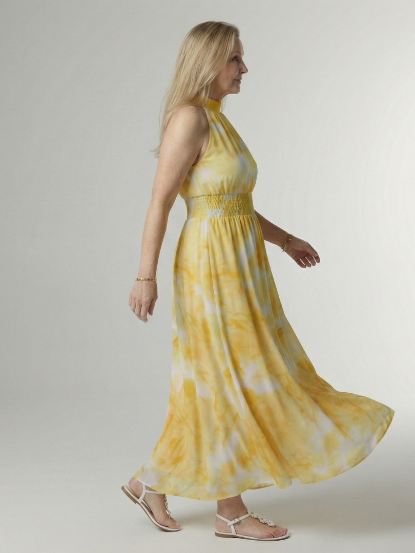 Sylin | Vestido Midi con Cuello Halter Fruncido