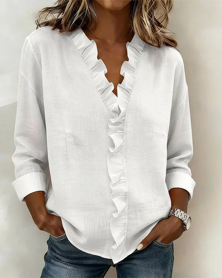 Anora |  Blusa con volantes y cuello en V
