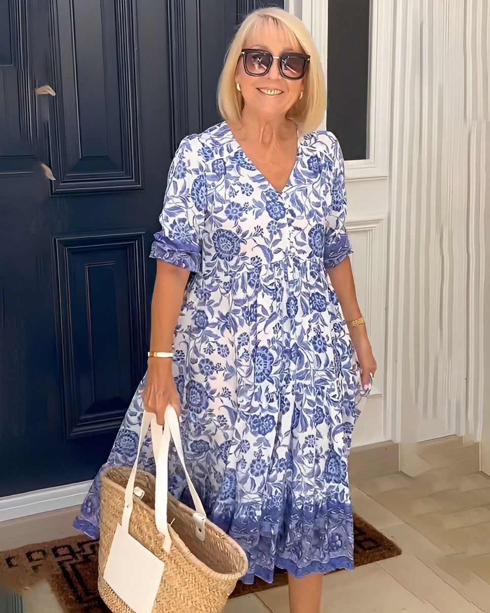 Rocío | Vestido maxi floral elegante con escote en V