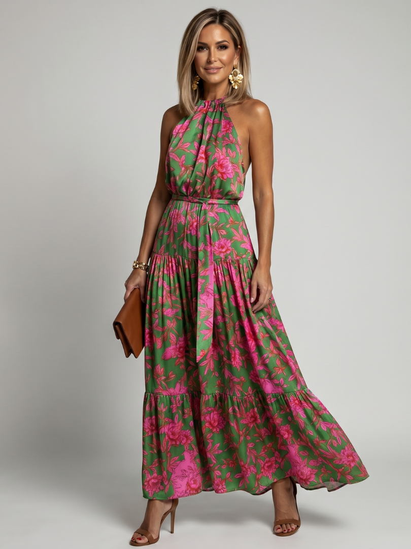 Rowen | Vestido Midi con Cuello Halter Drapado