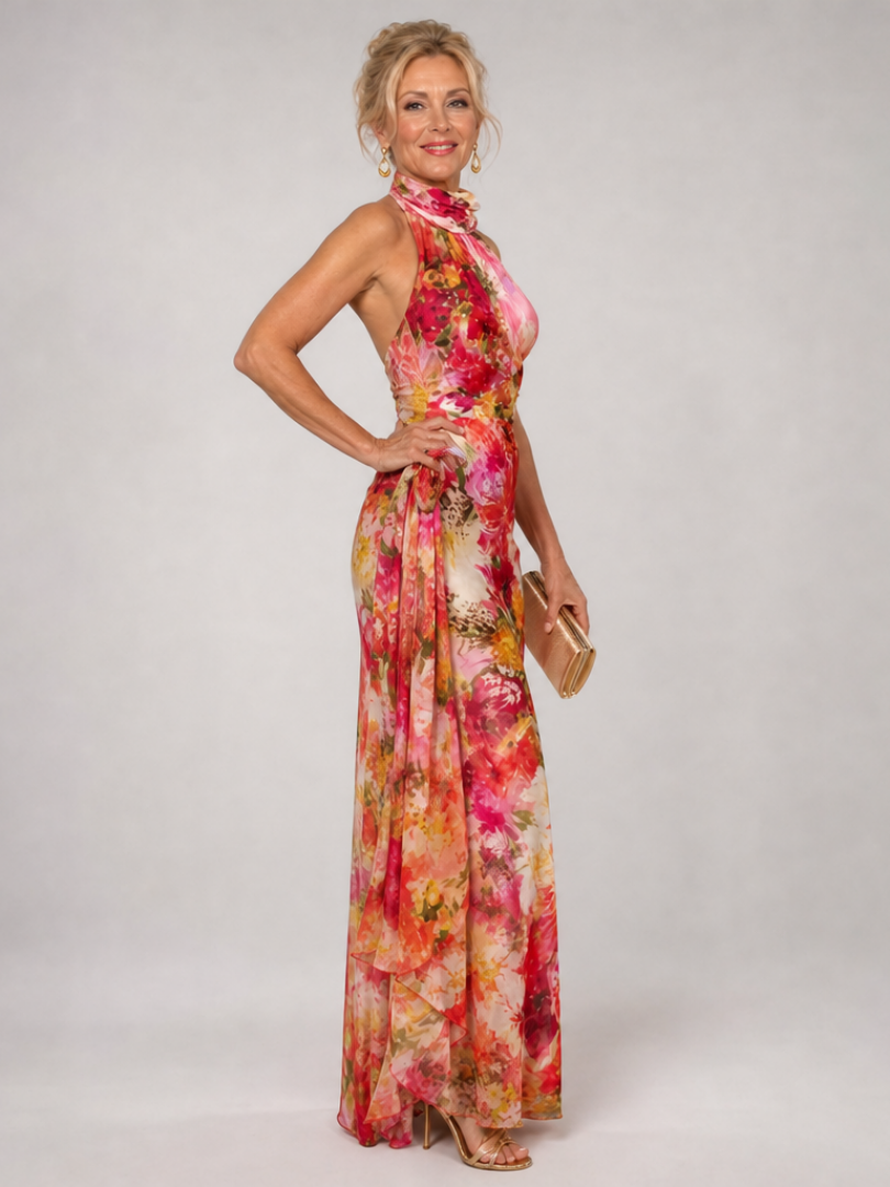 Elisabetta | Vestido Maxi de Flores con Cuello Halter