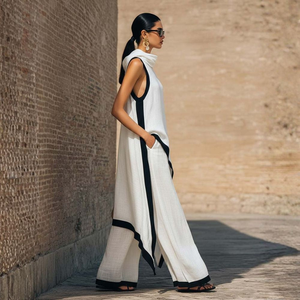 Leonora | Conjunto elegante con corte asimétrico y pantalón fluido