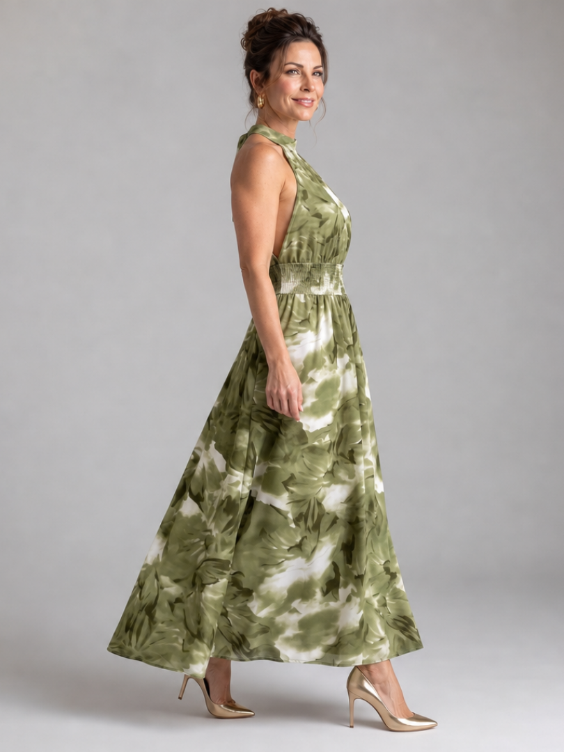 Olivia | Vestido Midi de Talle Recogido con Estampado Abstracto