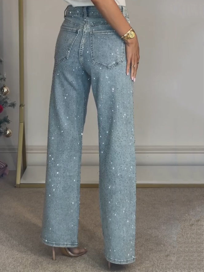 Aria | Jeans de tiro alto con detalles de pedrería