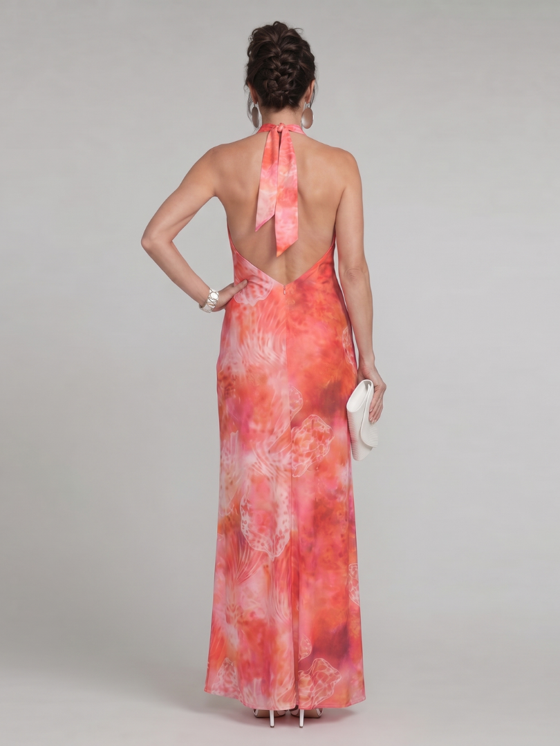 Coraline | Vestido Maxi con Patrón Impreso y Cuello Halter