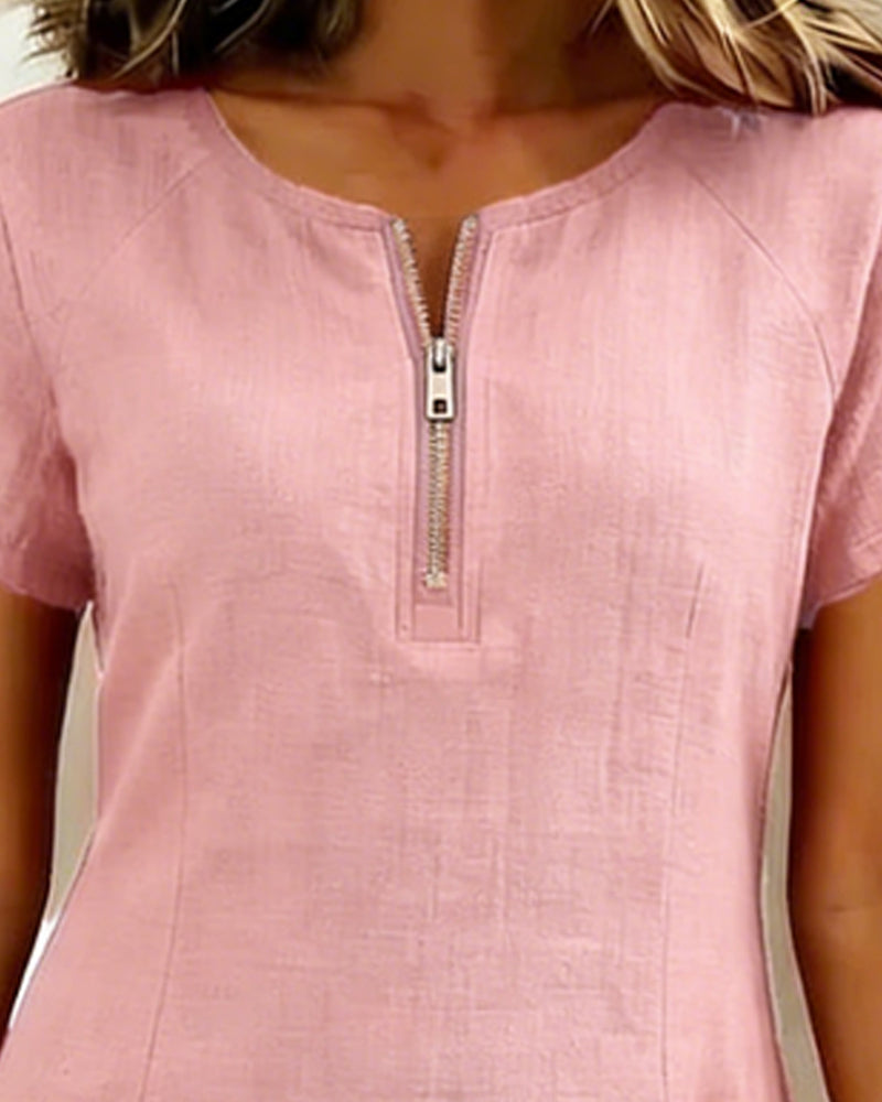 Azahar | Vestido casual de algodón con cremallera y bolsillos