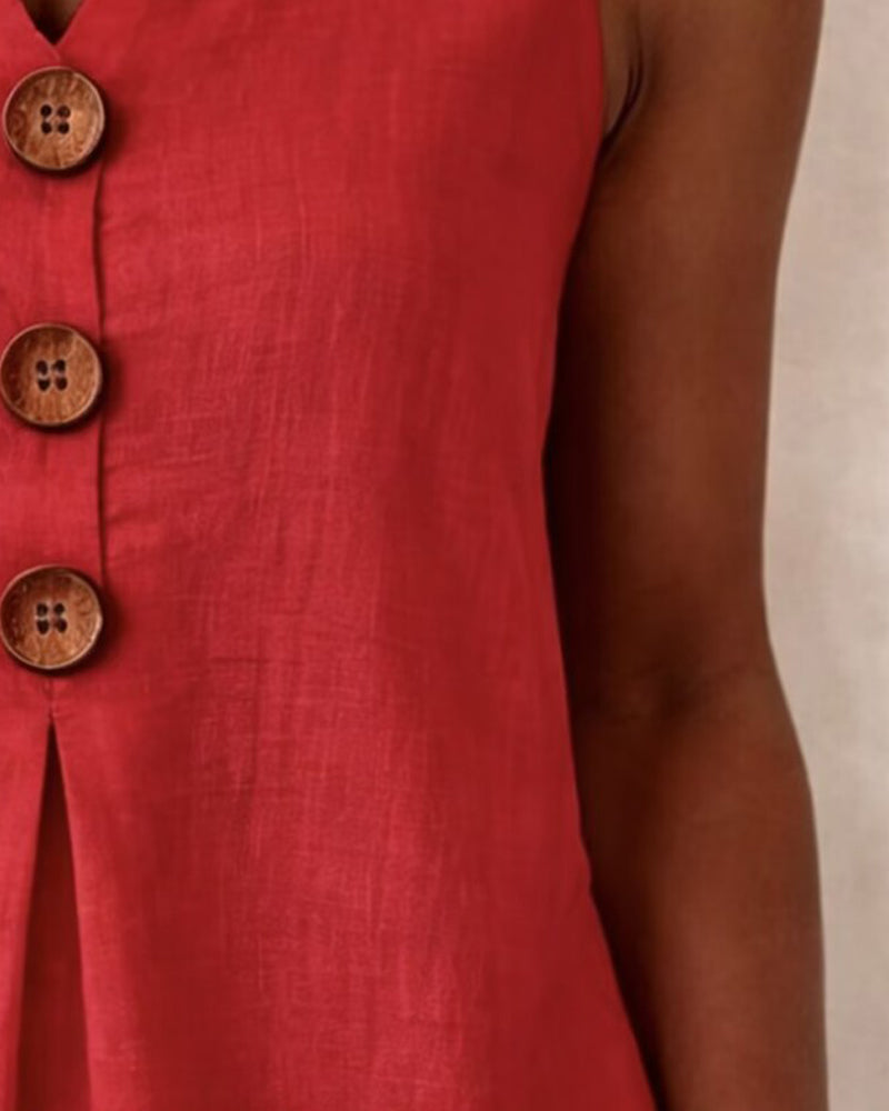 Clarisa | Camiseta sin mangas de algodón con cuello en V y botones