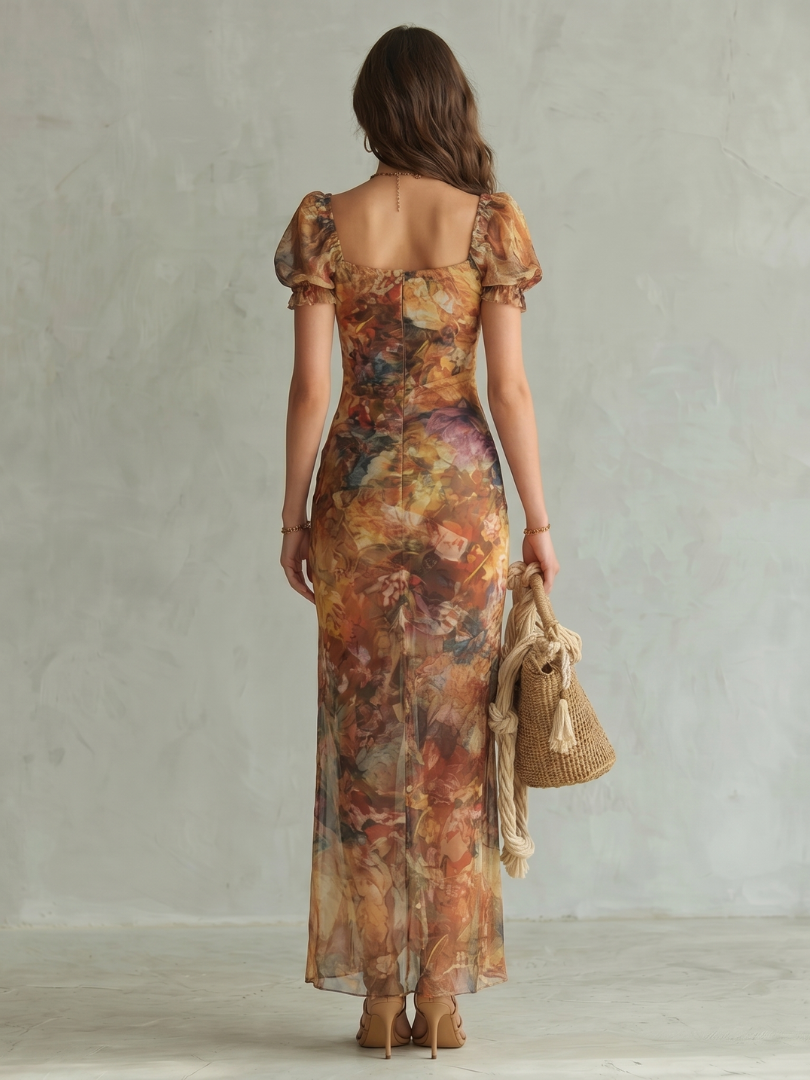 Ciel | Vestido Midi Arrugado con Mangas Voladas
