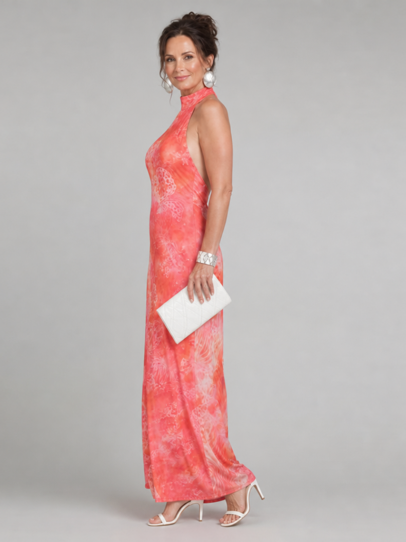 Coraline | Vestido Maxi con Patrón Impreso y Cuello Halter