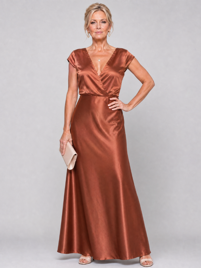 Samouse | Vestido Maxi con Manga Corta y Cuerpo Envolvente