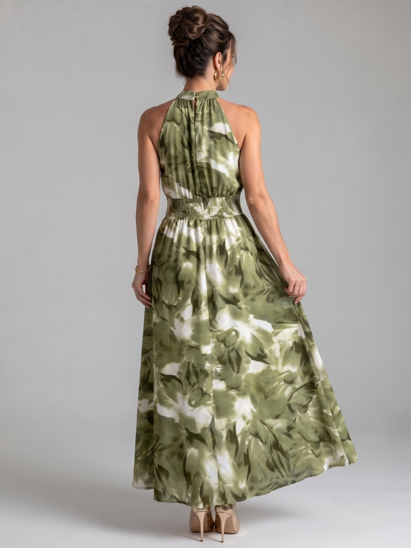 Olivia | Vestido Midi de Talle Recogido con Estampado Abstracto