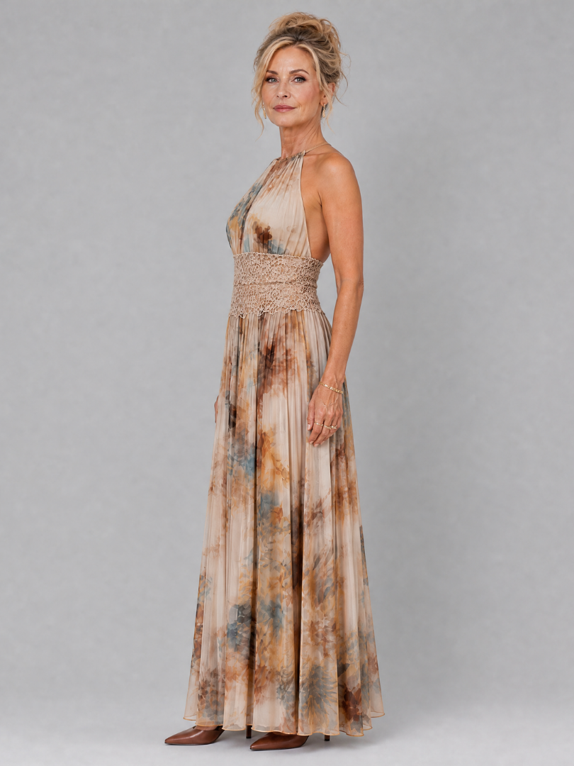 Elavenue | Vestido Maxi de Encaje con Cuello Halter